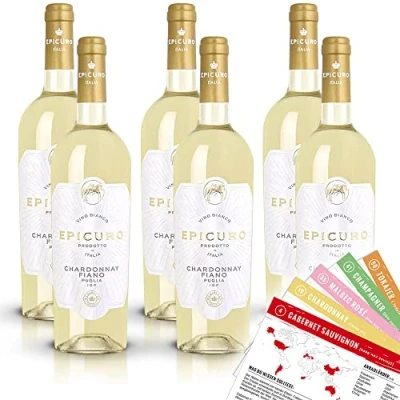 Abbildung von Epicuro Chardonnay Fiano IGT, trocken, sortenreines Weinpaket + VINOX Winecards (6x0,75l)