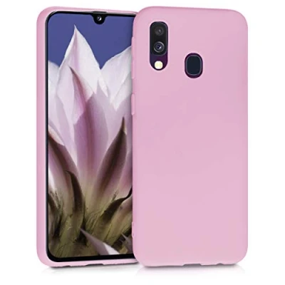 Abbildung von kwmobile Hülle kompatibel mit Samsung Galaxy A40 weiches TPU Silikon Case Cover geeignet für kabelloses Laden Altrosa matt