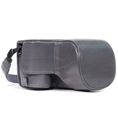 Abbildung von MegaGear Sony Alpha A6500 (up to 16 70mm Objektiv) Ever Ready Leder Kamera Case mit Trageriemen und Batteriezugang Grau MG1118