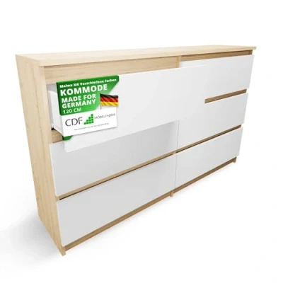 Abbildung von CDF Kommode Malwa M6 120 Farbe: Eiche Artisan Weiß Schrank für Dokumente, Kleinigkeiten Ideal Wohnzimmer, Schlafzimmer, Kinderzimmer, Jugendzimmer und Büro 6 geräumige Schubladen
