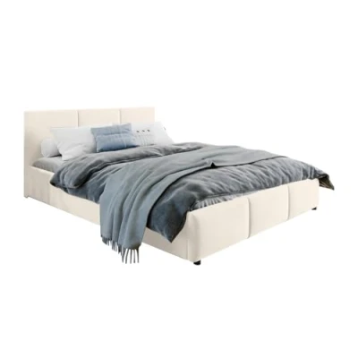 Abbildung von Home Collective Polsterbett Doppelbett 160x200 cm Samt beige mit Matratze Lattenrost aus Metall und Stauraum hydraulischem Bettkasten