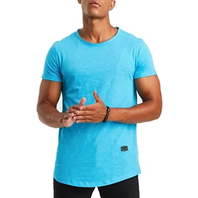 Abbildung von Leif Nelson T Shirt Herren Sommer Rundhals Ausschnitt 100% Baumwolle (Blau, Größe L) Regular Fit Rundkragen, Basic Männer Kurzarm