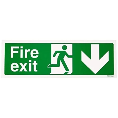 Abbildung von vsafety 14002 ax r &quot;FIRE EXIT Arrow Down&quot; Zeichen, 1 mm starrer Kunststoff, Landschaft, 300 x 100 mm, grün