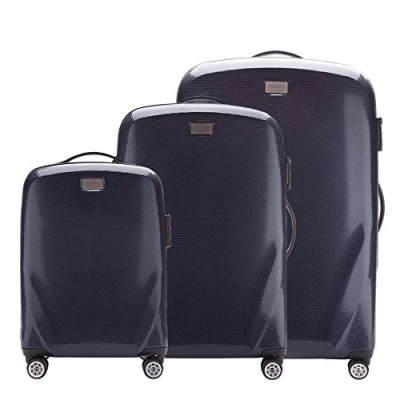 Abbildung von WITTCHEN PC Ultra Light Hartgepäck Reisekoffer Trolley Koffer 3er Set aus Polycarbonat Vier Lenkrollen TSA Kombinationsschloss Aluminium Teleskopgriff Größe (S+M+L) Dunkelblau