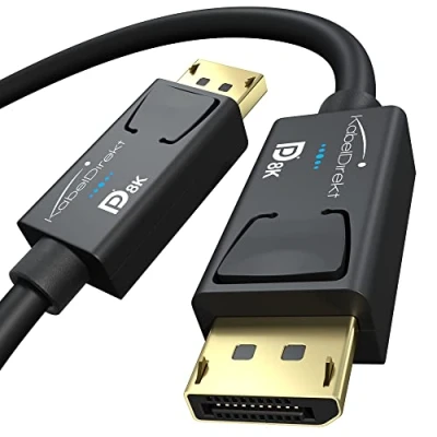 Abbildung von KabelDirekt 8K DisplayPort Kabel &amp; DP Kabel, mit spezieller A.I.S. Schirmung offizieller VESA Zertifizierung 1 m (für 1.4 Gaming PC/Laptop/Grafikkarte/Monitor 4K@120Hz, 144Hz/165Hz/240Hz)