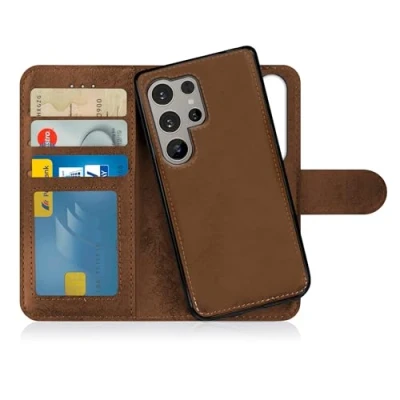 Abbildung von MyGadget Flip Case für Samsung Galaxy S24 Ultra [ abnehmbare Magnet Hülle ] Handyhülle aus Kunstleder Klapphülle mit Kartenfach Schutzhülle in Braun