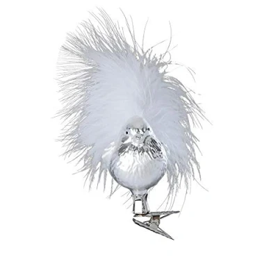 Abbildung von Inge Glas Christbaumschmuck Baumschmuck Vogel, Silberner Spatz Größe 5 cm mundgeblasen