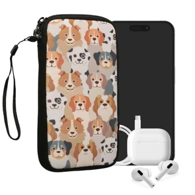 Abbildung von kwmobile Handytasche für Smartphones L 6,5&quot; Neopren Handy Tasche Hülle Cover Case Schutzhülle Viele Hunde Weiß Hellbraun Grau 16,5 x 8,9 cm Innenmaße