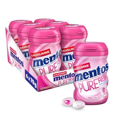 Abbildung von Mentos Kaugummi Pure Fresh Bubble Cool, 6 Boxen zuckerfreie Chewing Gum Dragees mit Frucht Geschmack &amp; flüssiger Füllung, Multipack (6 x 70g)