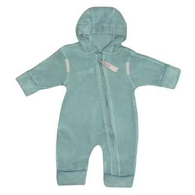 Abbildung von Hoppediz Overall aus Bio Baumwolle, extra lange Beine perfekt für die Babytrage, Umschlagbündchen an Händen und Füßen polarblau 56 62