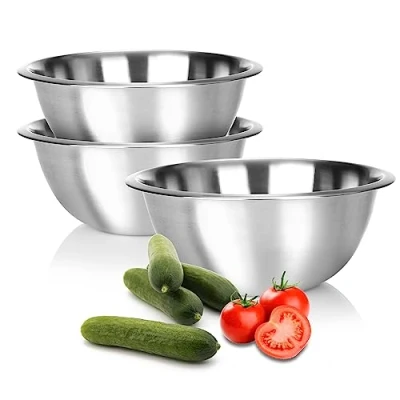 Abbildung von com four® 3x Rührschüssel aus Edelstahl multifunktionale Küchenschüssel silberfarbene Metallschüssel praktische Schale zum Servieren und Anrichten (3 Stück Ø 24cm)