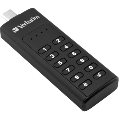 Abbildung von Verbatim Keypad Secure USB Stick, Type C, 32GB, Speicherstick mit Passcodeschutz &amp; Verschlüsselung, inkl. C Verlängerungskabel, für Laptop Notebook Co, schwarz