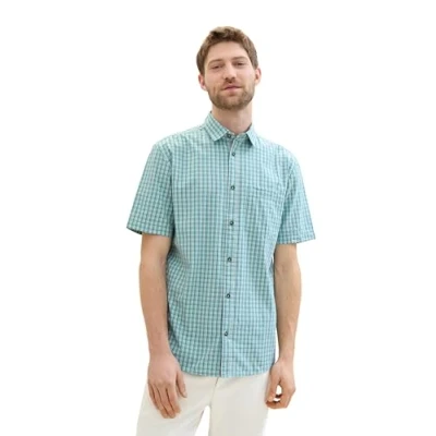 Abbildung von TOM Tailor Kariertes Kurzarm Hemd, Herren, Größe: Small, Turquoise white small check