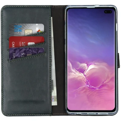 Abbildung von Samsung Galaxy S10 Plus Hülle Echtleder Selencia Klapphülle Handyhülle Grün