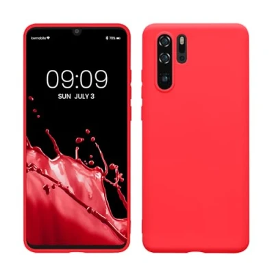Abbildung von kwmobile Hülle kompatibel mit Huawei P30 Pro weiches TPU Silikon Case Cover geeignet für kabelloses Laden Neon Pink