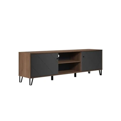 Abbildung von trendteam smart living Lowboard Fernsehschrank Fernsehtisch Wohnzimmer Montez Aufbaumaß (BxHxT) 183 x 56 40 cm Farbe Eiche Kraft Gold mit Graphit 2102321C4