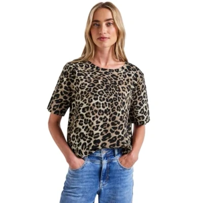 Abbildung von Street One Damen A345742 Leinenmix Print Blusenshirt, Schwarz, 46