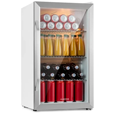 Abbildung von Klarstein Mini Kühlschrank mit Glastür für Zimmer, Getränkekühlschrank Verstellbaren Ablagen, Kleiner 80 Liter, Indoor/Outdoor Leise