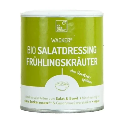 Abbildung von Wacker Bio Salatdressing Frühlingskräuter, 150g. Fixprodukt für Salate &amp; Bowls. Ergibt 37 Portionen. 100% natürlich, ohne Zuckerzusatz Geschmacksverstärker. Vegan glutenfrei.