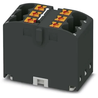Abbildung von PHOENIX CONTACT PTFIX 6X2,5 BK Verteilerblock, Grundklemme, 450 V, 24 A, Anzahl der Anschlüsse 6, Querschnitt 0,14 mm² 4 mm², AWG: 26 12, Breite 16 mm, Höhe 21,7 Schwarz, 10 Stück
