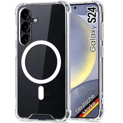 Abbildung von JProtect Magnetische Handyhülle für Samsung Galaxy S24 MagSafe Hülle/Stoßfeste Hülle Transparent/Durchsichtige Case Magnet