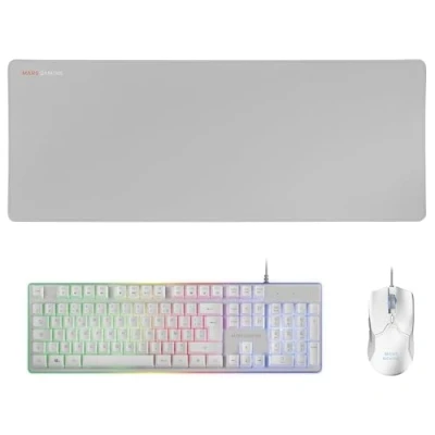 Abbildung von Mars Gaming MCPXWFR, Combo Tastatur H Mech FRGB, Ultralight Maus 10000DPI &amp; XXL Mousepad, Weiß, Französisch Sprache