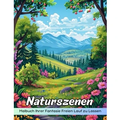 Abbildung von Naturszenen Malbuch: Ausmalseite „Naturszenen“, Ruhige Landschaften Zum Kreativen Ausmalen