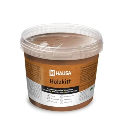 Abbildung von HAUSA Holzkitt 1 kg Nussbaum Dunkel Holzspachtelmasse, Kitt für Holz, Holzspachtel/Füllmasse zum Reparieren von Holzschäden gebrauchsfertig ausgezeichnete Füllkraft schnelltrocknend rissbeständig