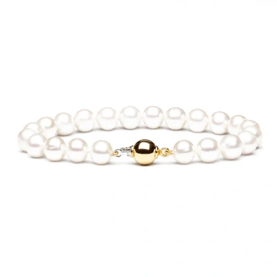 Abbildung von Gaura Pearls Perlenarmband klassisch elegant weiß rund 7.5 8.5 mm, echte Süßwasserzuchtperlen, 585 Weiß/Gelbgold