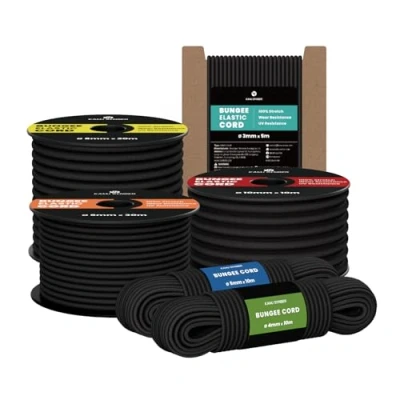 Abbildung von Kamu Synber Gummiseil 6mm x 10m Expanderseil Spanngummi Spannseil Gummischnur für Anhänger, Sonnensegel, Plane UV Beständig Wetterfest Schwarz