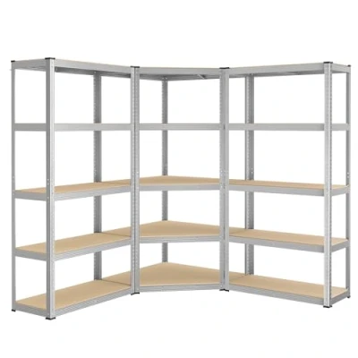 Abbildung von SONGMICS Eckregal Set 5 Ebenen, Schwerlastregal, Metall, Lagerregal für Garage, Abstellraum, Kellerregal, bis 2625 kg belastbar, silbern naturbeige GLR070E03