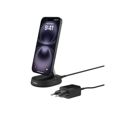Abbildung von Belkin Boost Charge Pro MagSafe und Qi2 Kabelloses Ladegerät 15 W Schwarz mit Ständer