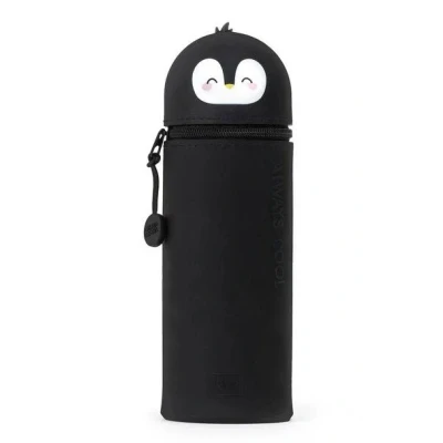 Abbildung von Legami Kawaii 2 in 1 Schulmäppchen weicher Silikon Panda Form, Tisch Stifthalter, Reißverschluss, Buntstifte, Marker, H 18,5 cm, Penguin