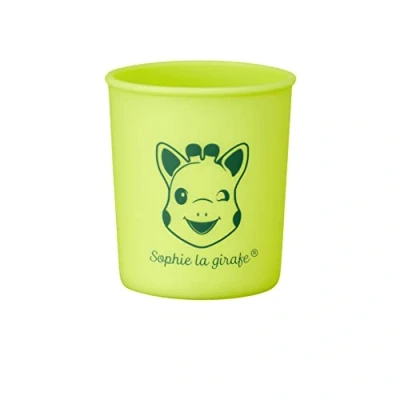 Abbildung von Sophie la Girafe die Giraffe Glas aus Silikon Spülmaschine und Mikrowelle Trinklernen