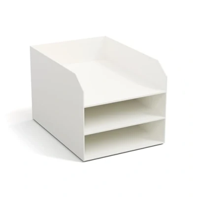 Abbildung von Bigso Box of Sweden TREY 3 stufige Briefablage praktische Ablagefläche für Briefe, Dokumente in DIN A4 Format Ordnungssystem aus Faserplatte mit Papier weiß