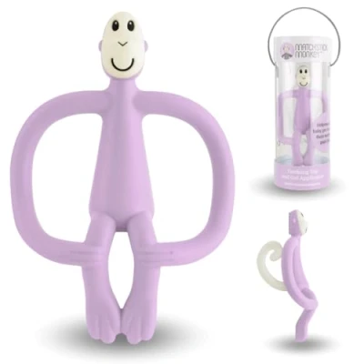 Abbildung von Matchstick Monkey Beißring Affe Original Baby Zahnungshilfe weiche Noppen massieren wundes Zahnfleisch 100% Silikon BPA frei Greifling für Zahnen ab 3 Monaten (flieder)