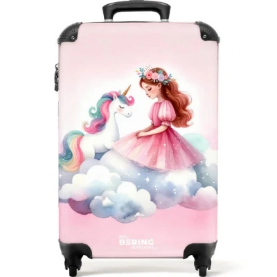 Abbildung von NoBoringSuitcases.com© Kinderkoffer Rosa Prinzessin und Einhorn auf einer Wolke 55x35x20cm, 4 Rollen, Handgepäck Koffer, Kinderkoffer, Mädchen