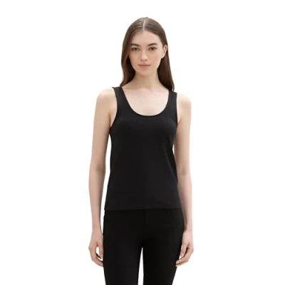 Abbildung von TOM TAILOR Denim Damen Basic Top mit dekorativen Knöpfen, deep black, L