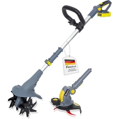 Abbildung von FANZTOOL 2 in 1 Gartenfräse Akku 20V, Bodenhacke &amp; Rasentrimmer Set, Inkl. 2.5Ah Ladegerät, Zum Lockern Trimmen