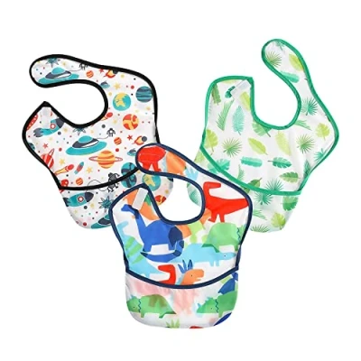 Abbildung von PandaEar 3 Stück Baby Lätzchen Fütterungs Wasserdicht Superleichtes EVA Kleinkind Fütterlätzchen mit Auffangschale, Abwaschbar Weiches Unisex Babylätzchen Klettverschluss für 5 36 Monaten Kinder