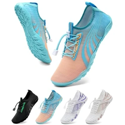 Abbildung von WateLves Badeschuhe Strandschuhe Damen Herren Schwimmschuhe Sommer Schnell Trocknend Surfschuhe Aquaschuhe Unisex Wasserschuhe Linie Orange Blau 37 EU