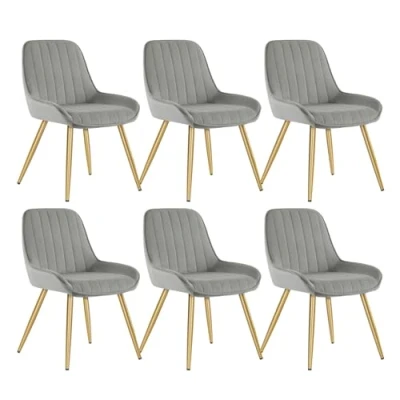 Abbildung von Lestarain Esszimmerstühle 6er Set, Retro Küchenstühle Wohnzimmerstühle Sitzfläche Aus Samt Retrostuhl mit Metallbeine Besucherstuhl Stuhl für Esszimmer Wohnzimmer Küche Hellgrau