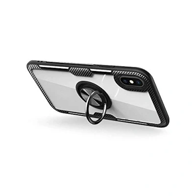 Abbildung von COFI 1453 Premium Handy Hülle Carbon Transparent Dezente Schale Bumper Case Cover drehbarer Ring 360 Grad Halter Ständer Magnetisch Outdoor kompatibel mit iPhone 11 Pro
