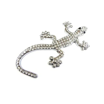 Abbildung von 1 Stücke Auto Metall Abzeichen Emblem 3D Gecko Strass Kofferraum Logo Aufkleber Für Die Meisten Autos (Silber)