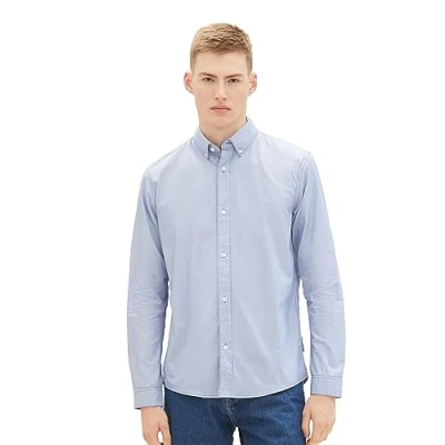 Abbildung von TOM Tailor Denim MIT Print Hemd, Herren, Größe: Large, Shiny royal blue thin stripe
