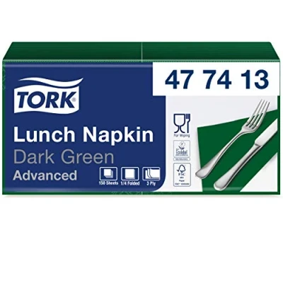 Abbildung von Tork 477413 Soft Lunchservietten Dunkelgrün / 3lagige, saugfähige Papierservietten in Grün Vielfältig verwendbar Advanced Qualität 10 x 150 Servietten (1500) 32,6 33 cm (B L) 1/4 Falz