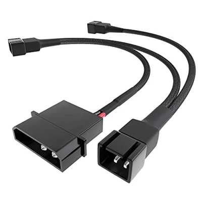 Abbildung von KabelDirekt hochflexibles Molex Lüfter Verteilerkabel, 4 Pin 12 V (2 polig) auf 3x 3 Stecker polig), 20/20/20 cm mit robuster Nylonummantelung