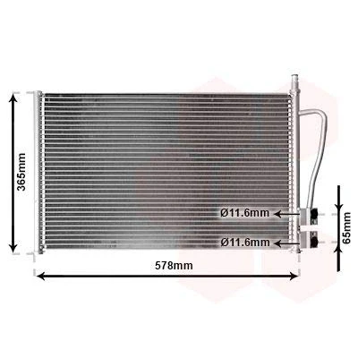 Abbildung von VAN WEZEL 18005328 Klimakondensator ohne Trockner Aluminium 560 FORD: FIESTA 5, Fusion Kombi, 5 Van, MAZDA: 2 Hatchback