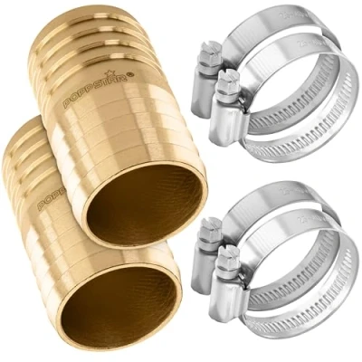Abbildung von Poppstar Messing Schlauchverbinder 1 1/4 Zoll mit 2 Stück Edelstahl Schlauchschellen für 1/4&quot; (32mm) Gartenschlauch