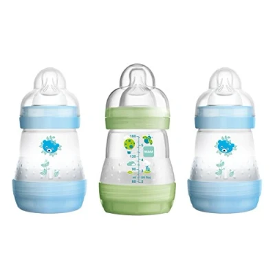 Abbildung von MAM Easy Start Self Sterilising Anti Colic Baby Bottle 3 Pack (3 x160 ml) with Slow Flow Teats Size 1, Newborn Essentials, Blue (Designs May Vary)